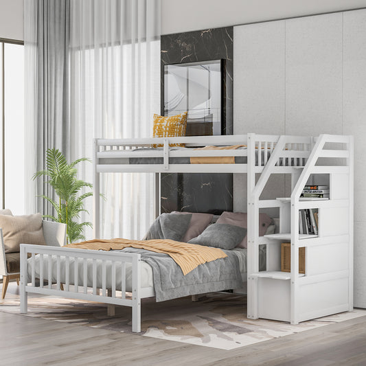 Twin over Full Loft Bed with Staircase,White(OLD SKU:SM000107AAK)