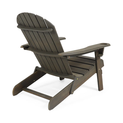 Kandyce Outdoor Acacia Wood Folding Adirondack  Grey Chair With Cup Holder