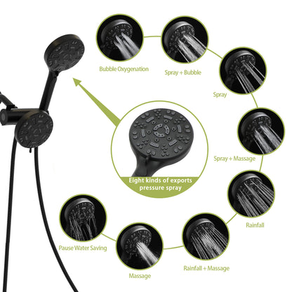 Multi Function Dual Shower Head - Shower System with 4.7" Rain Showerhead, 8-Function Hand Shower, Matte Black