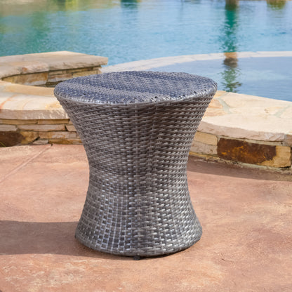 Townsgate Outdoor Brown Wicker Hourglass Side Table Gray