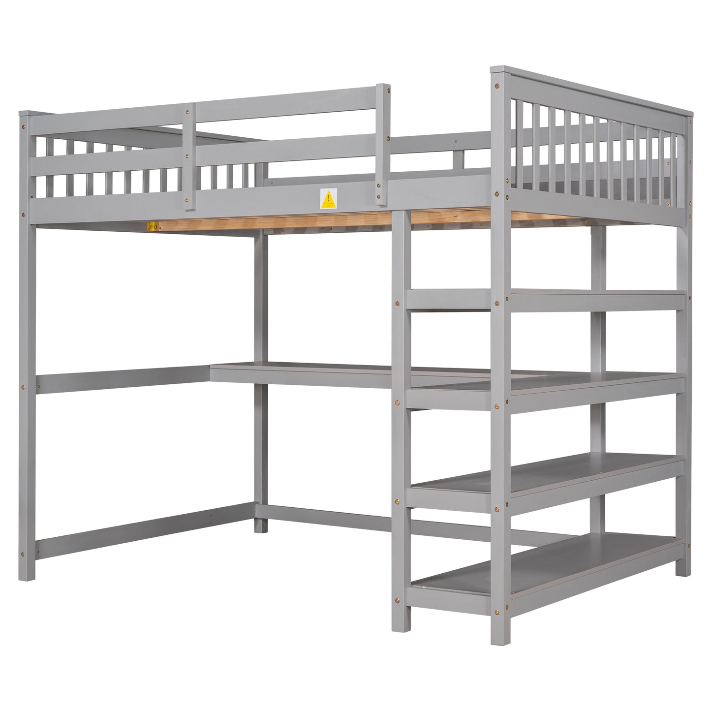 Full Size Loft Bed with Storage Shelves and Under-bed Desk, Gray(OLD SKU:SM000246AAE-1)