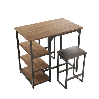 Modern 
3-Piece Bar tabies and chairs  Set with 2 Chairs for Dining Room，Black Frame+Brown oak board surface+Black cushion