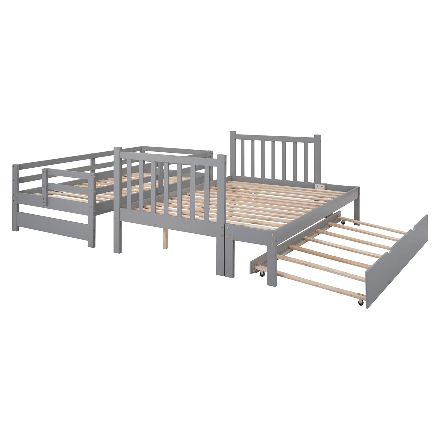 Twin over Twin/Full Bunk Bed with Twin Size Trundle (Gray)(OLD SKU :LP000025AAE)