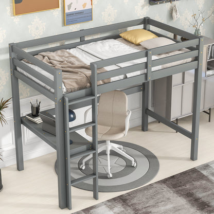 Twin Loft Bed with  built-in desk,Grey