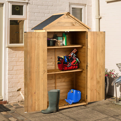 TOPMAX 5.8ft x 3ft Outdoor Wood Lean-to Storage Shed Tool Organizer with Waterproof Asphalt Roof, Lockable Doors, 3-tier Shelves for Backyard, Natural