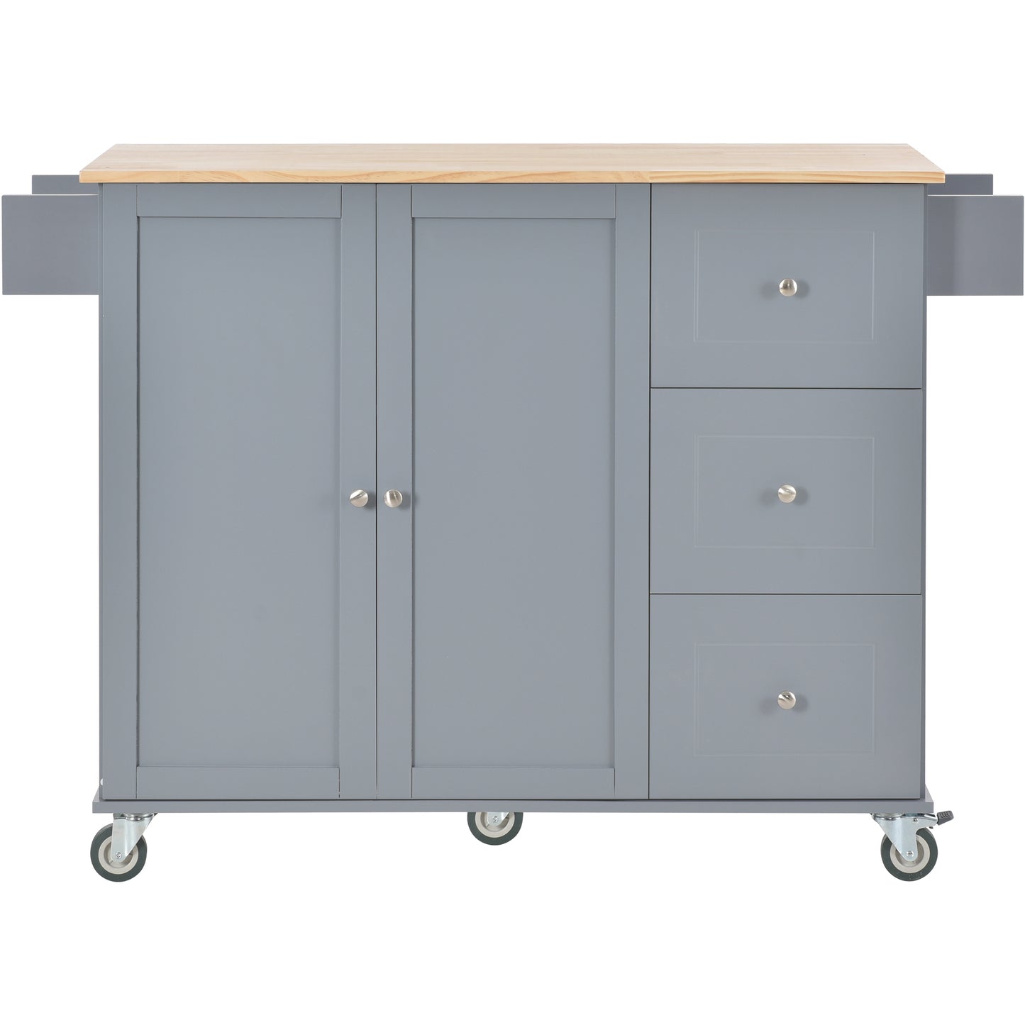 Rolling Mobile Kitchen Island with Solid Wood Top and Locking Wheels，52.7 Inch Width，Storage Cabinet and Drop Leaf Breakfast Bar，Spice Rack, Towel Rack & Drawer （Grey Blue）