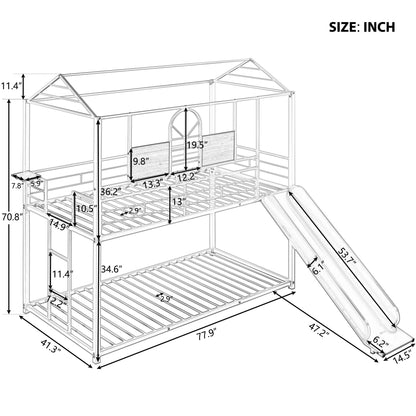 Twin Over Twin Metal Bunk Bed ,Metal Housebed With Slide,Three Colors Available.(White with White  Slide)(OLD SKU :LP000095AAK)