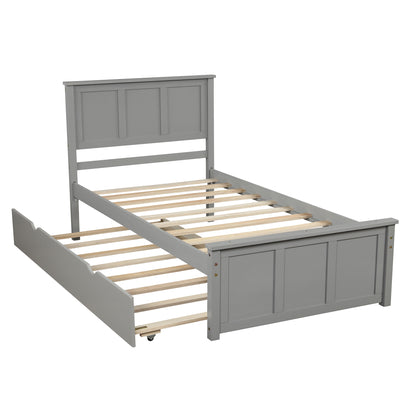 Platform Bed with Twin Size Trundle, Twin Size Frame, Gray (New)