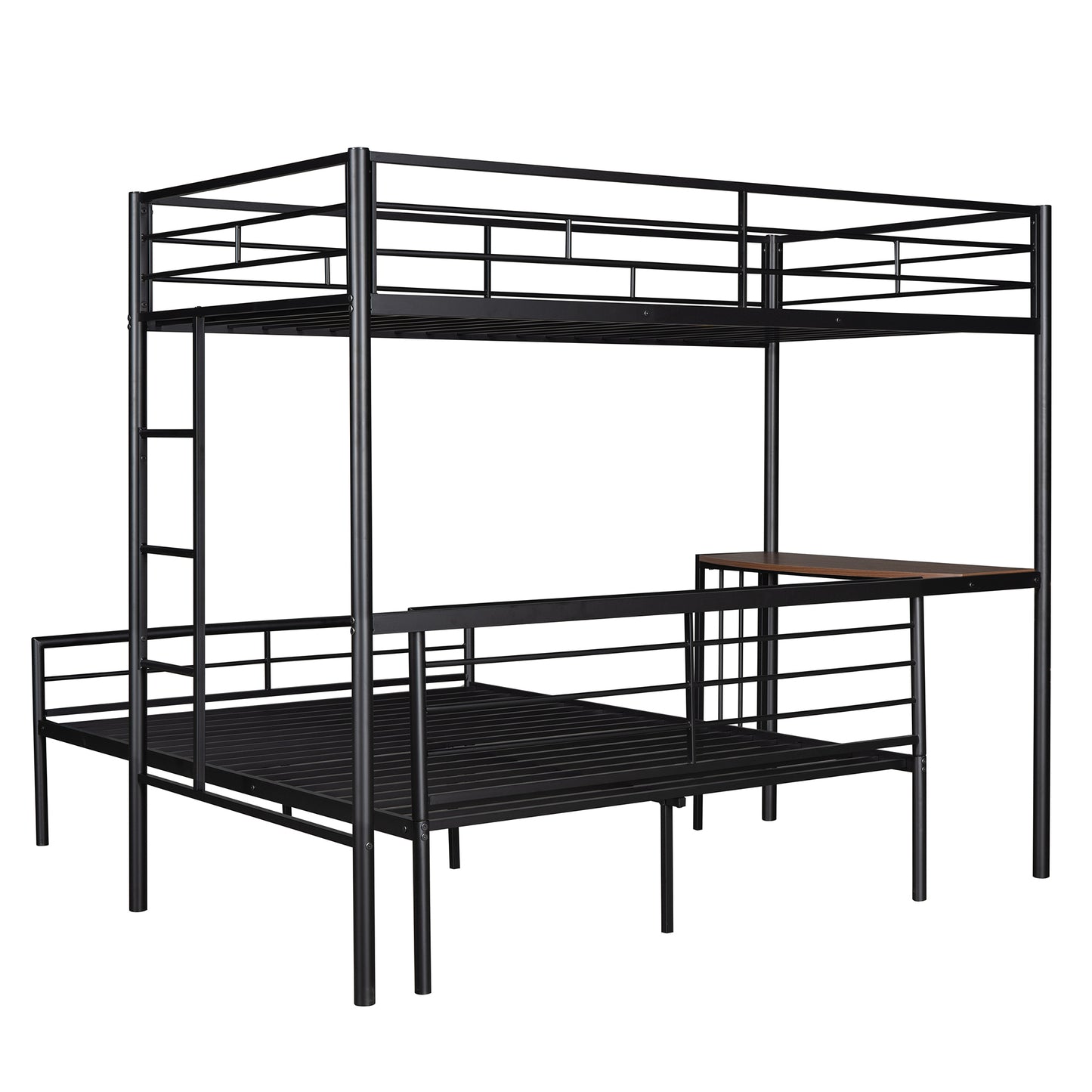 Twin Over Full Metal Bunk Bed with Desk, Ladder and Quality Slats for Bedroom, Metallic Black（OLD SKU :LP000092AAB）