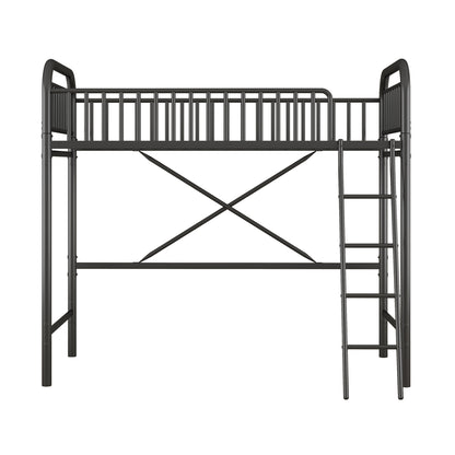 Twin Size Metal Loft Bed, No Box Spring Needed, Black (Old SKU:SM000222AAB)