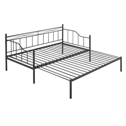 Twin Size Metal Daybed with Trundle, Daybed with Slat No Box required Black