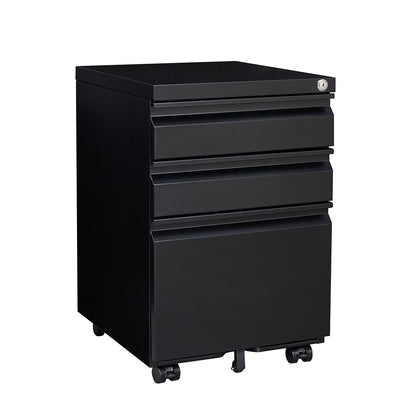 3 Drawer Mobile Locking File Cabinet, Rolling Filing Cabinet for Letter/A4 Size With 5 Wheels ,BLACK