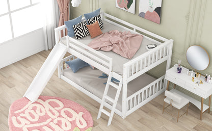 Full over Full Bunk Bed with Convertible Slide and Ladder, White