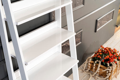 Furnish Home Store Otavio 5 Tier Modern Ladder Bookshelf Organizers, Wood Frame Bookshelf for Small Spaces in Your Living Rooms, Office Furniture Bookcase, White