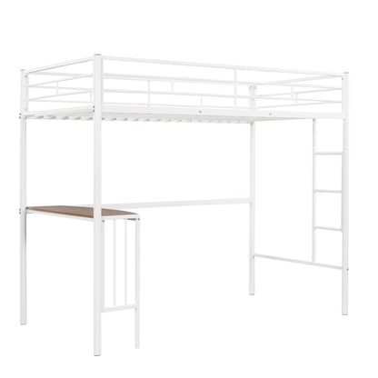 Twin Over Full Metal Bunk Bed with Desk, Ladder and Quality Slats for Bedroom, Metallic  White（OLD SKU :LP000092AAK）