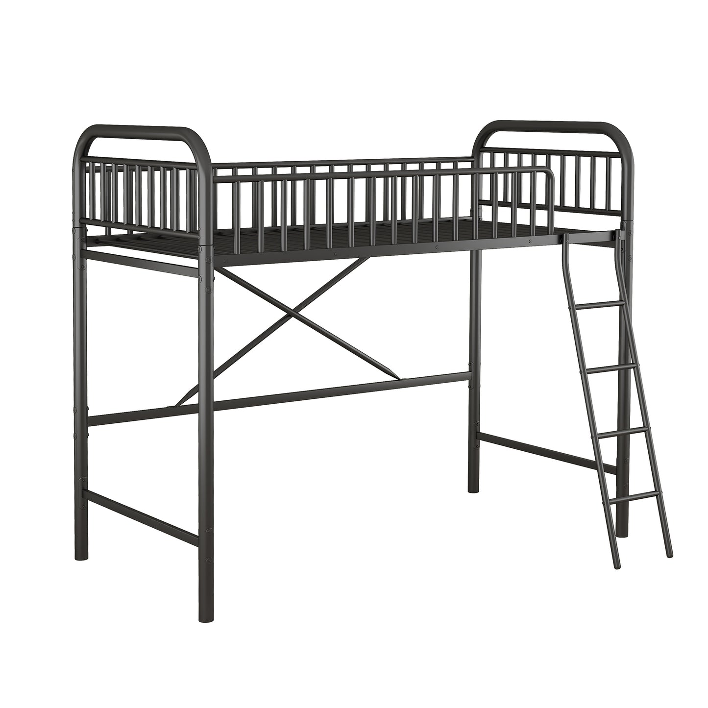 Twin Size Metal Loft Bed, No Box Spring Needed, Black (Old SKU:SM000222AAB)