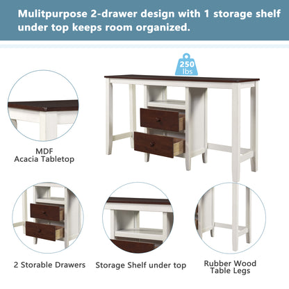 TOPMAX Farmhouse Rustic 3-piece Counter Height Wood Dining Table Set with 2 Storage Drawers and 2 Stools for Small Places, White and Brown