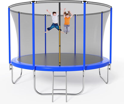 HOEE Trampoline for Kids, 12Ft Recreational Trampolines with Enclosure Net, Recreational Trampoline for Kids Family, with Spring Pad Waterproof Jump Mat & Ladder