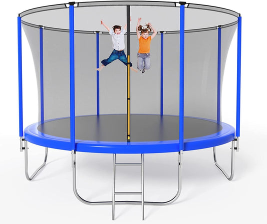 HOEE Trampoline for Kids, 12Ft Recreational Trampolines with Enclosure Net, Recreational Trampoline for Kids Family, with Spring Pad Waterproof Jump Mat & Ladder