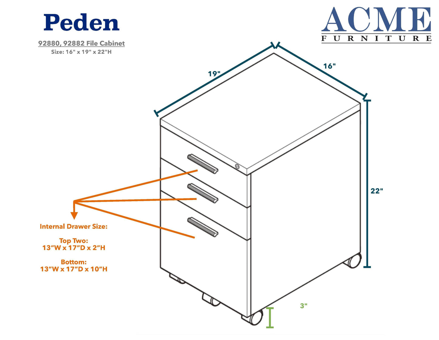 ACME Peden File Cabinet, White 92882