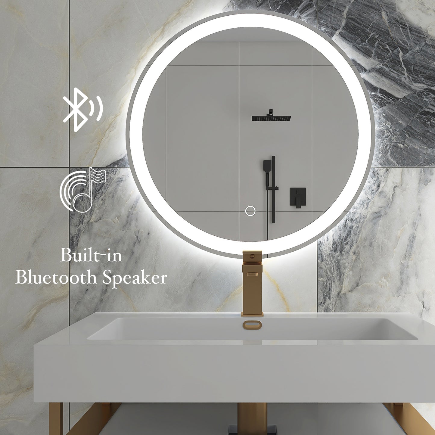 32 in. Round Wall-Mounted Dimmable LED Bathroom Vanity Mirror with Defogger and Bluetooth Music Speaker