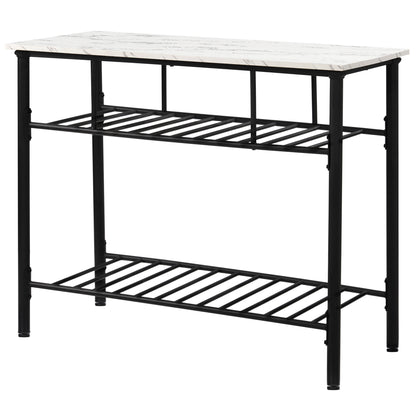 TOPMAX Rustic Farmhouse Counter Height Dining Kitchen Kitchen Island Prep Table, Kitchen Storage Rack with Worktop and 2 Shelves,Faux-Marble, White