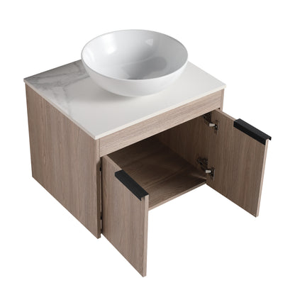 24 " Modern Design Float Bathroom Vanity With Ceramic Basin Set,  Wall Mounted White Oak Vanity  With Soft Close Door,KD-Packing，KD-Packing，2 Pieces Parcel（TOP-BAB321MOWH）