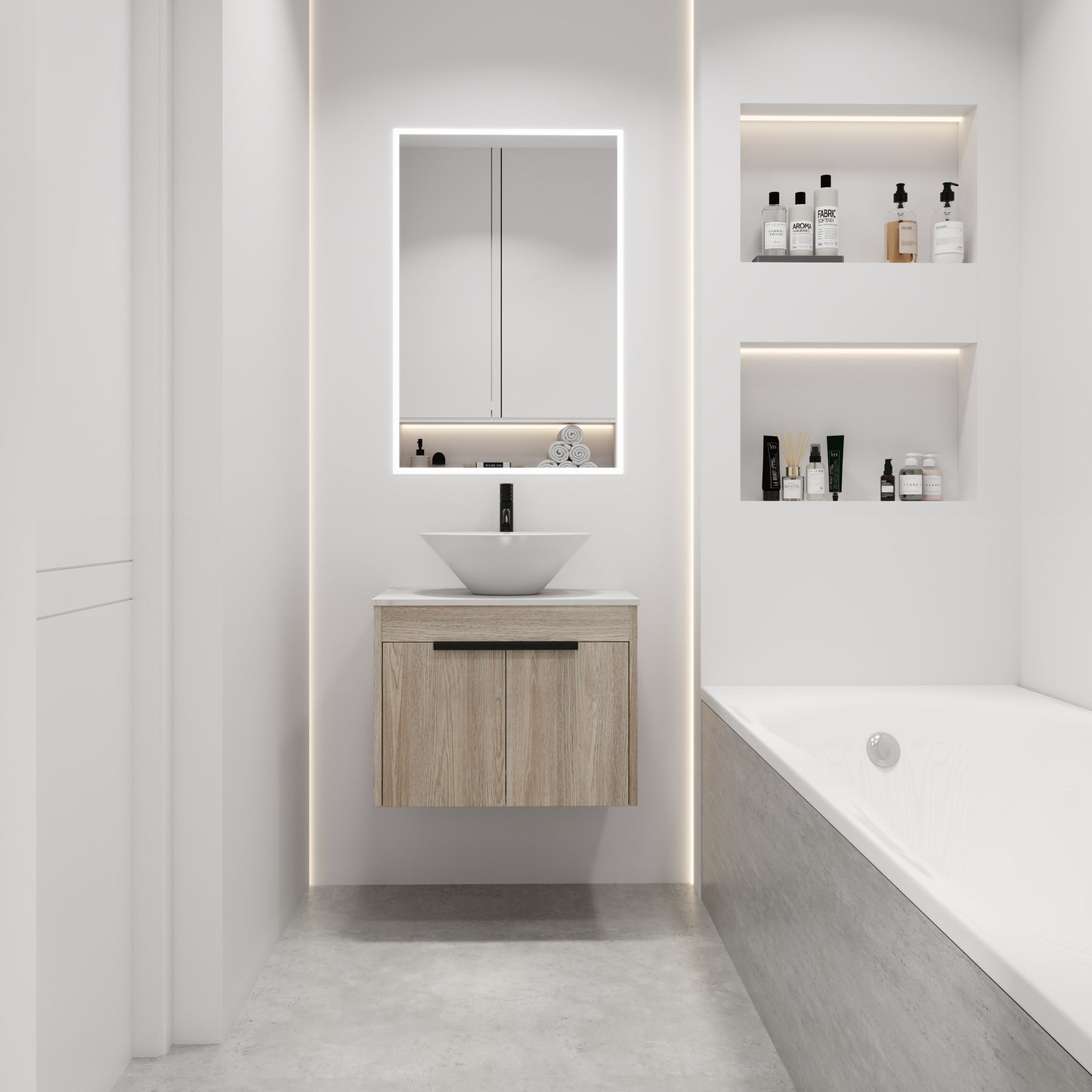 24 " Modern Design Float Bathroom Vanity With Ceramic Basin Set,  Wall Mounted White Oak Vanity  With Soft Close Door,KD-Packing，KD-Packing，2 Pieces Parcel（TOP-BAB217MOWH）