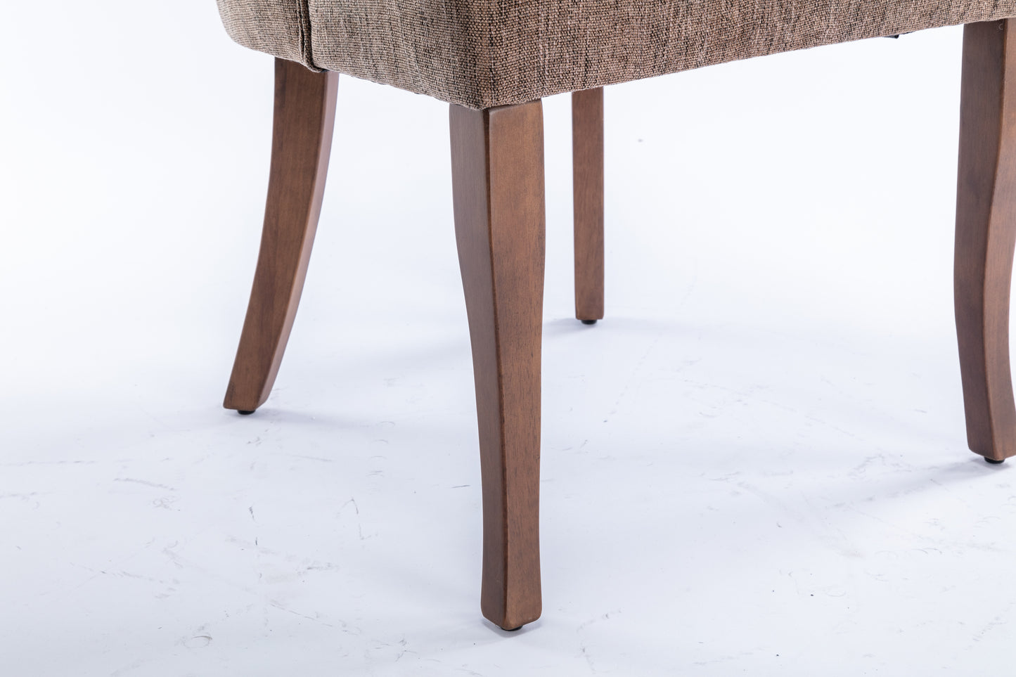 Exquisite Brown Linen Fabric Upholstered Strip Back Dining Chair with Solid Wood Legs 2 Pcs