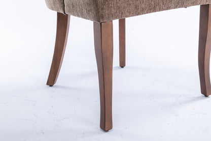 Exquisite Brown Linen Fabric Upholstered Strip Back Dining Chair with Solid Wood Legs 2 Pcs