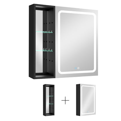 30x30 inch LED Bathroom Medicine Cabinet Surface Mount Double Door Lighted Medicine Cabinet, Medicine Cabinets for Bathroom with Mirror Defogging, Dimmer Black