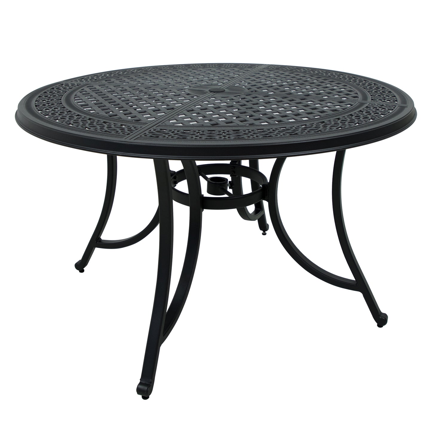 47.99 Inch Cast Aluminum Patio Table with Umbrella Hole,Round Patio Bistro Table for Garden, Patio, Yard, Black with Antique Bronze at The Edge