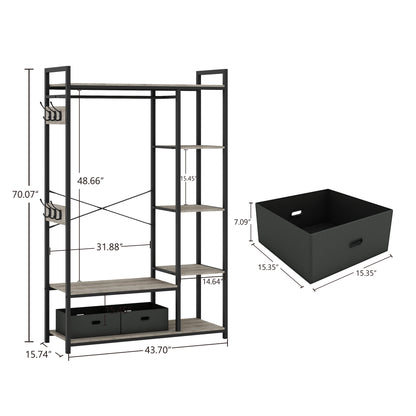 JHX Organized Garment Rack with Storage, Free-Standing Closet System with Open Shelves and Hanging Rod(Grey,43.7’’w x 15.75’’d x 70.08’’h).