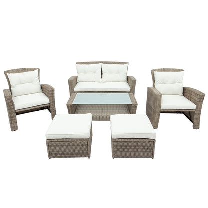 U-style Patio Furniture Set, 4 Piece Outdoor Conversation Set All Weather Wicker Sectional Sofa with Ottoman and Cushions