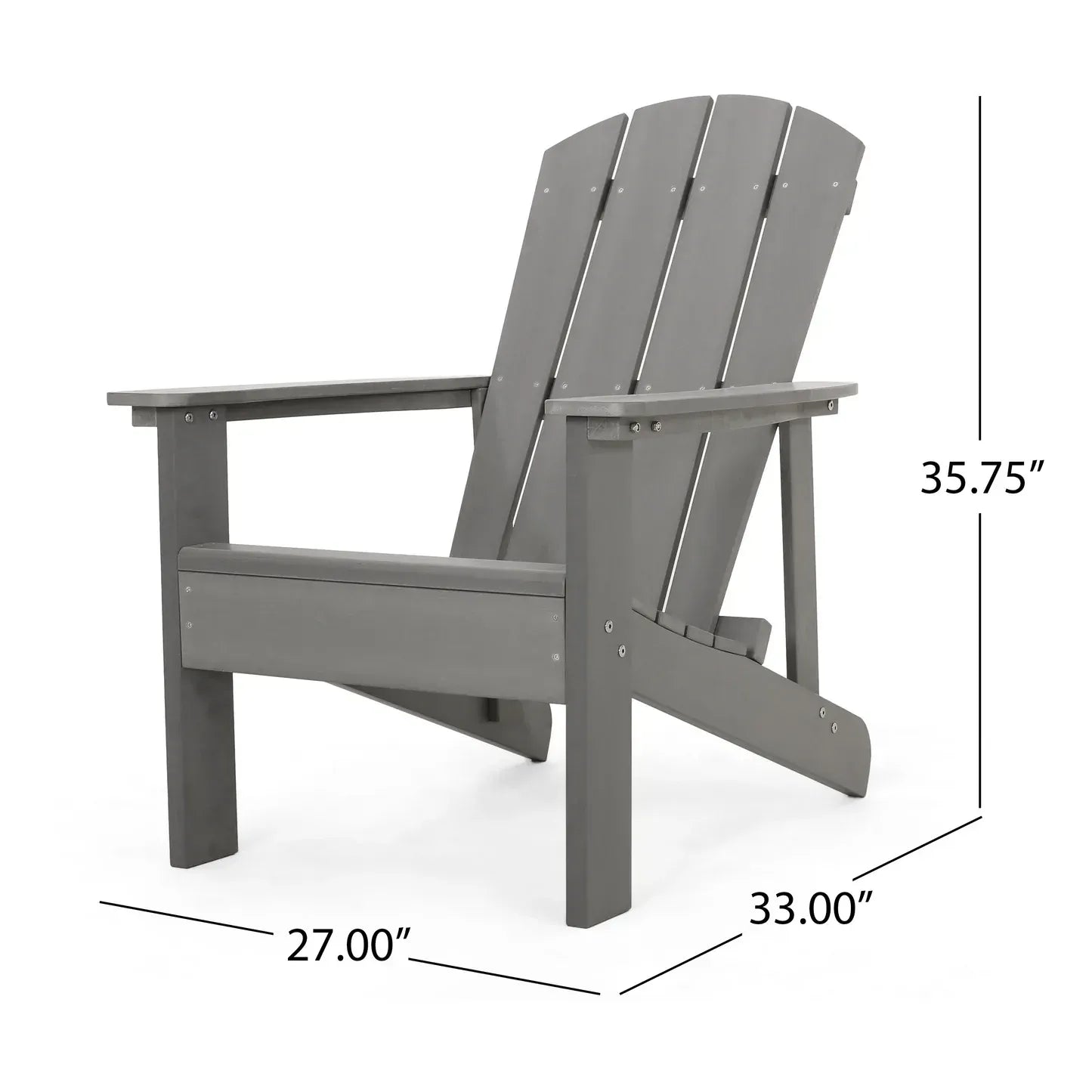 Classic Solid Gray Outdoor Solid Wood Adirondack Chair Garden Lounge Chair