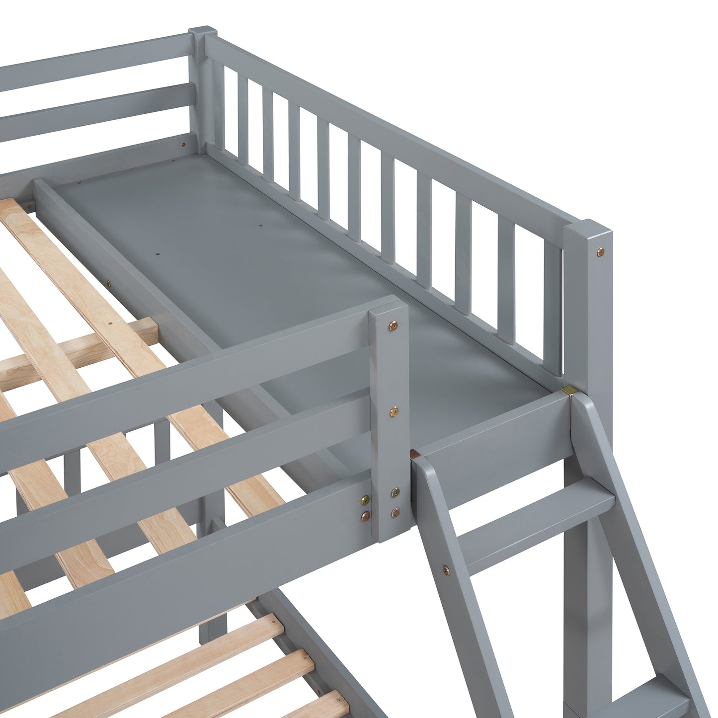 Full Over Twin & Twin Bunk Bed, Wood Triple Bunk Bed with Drawers and Guardrails  (Gray) （OLD SKU:LP000143AAE）