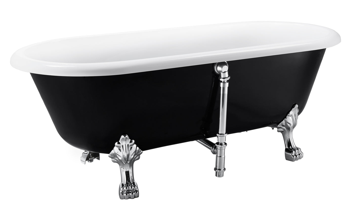 67" 100% Acrylic Freestanding Bathtub，Contemporary Soaking Tub，white inside black outside