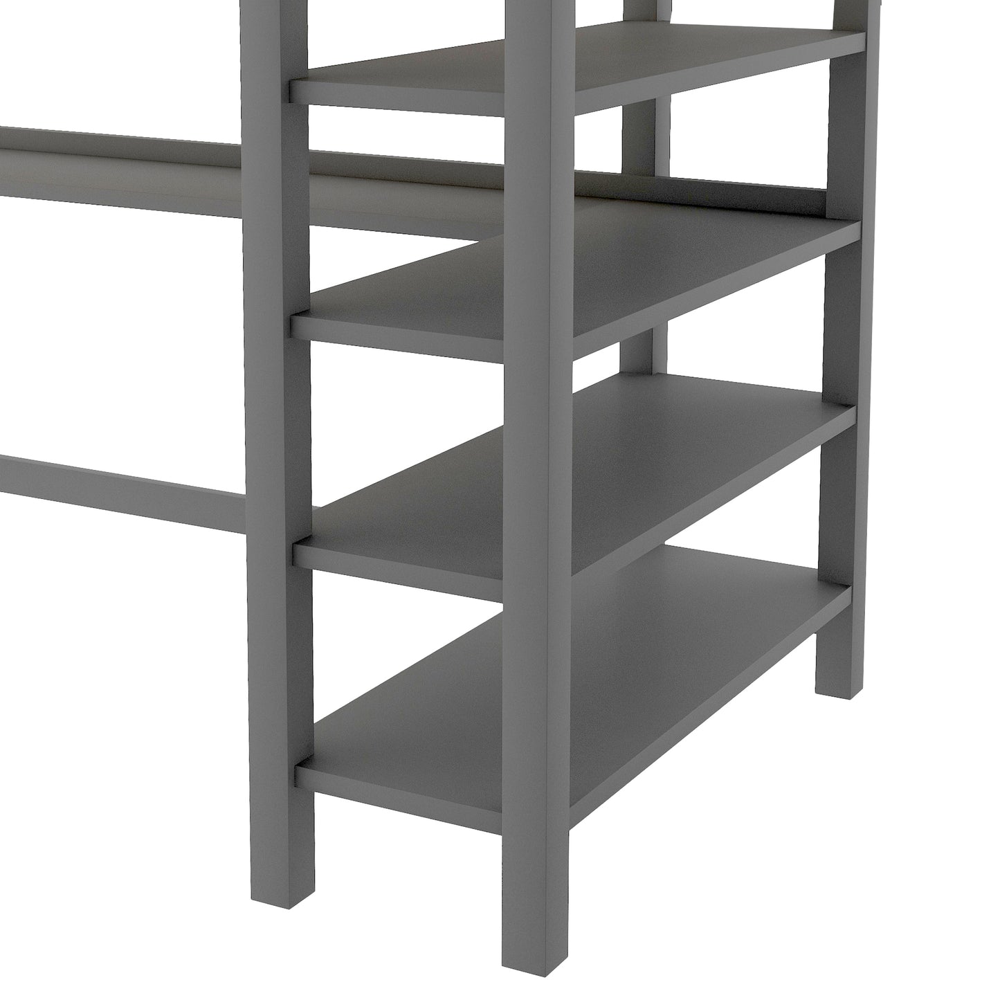 Twin Size Loft Bed with Storage Shelves and Under-bed Desk, Gray