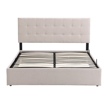 Queen Size Upholstered Platform Bed with Underneath Storage Space,Beige