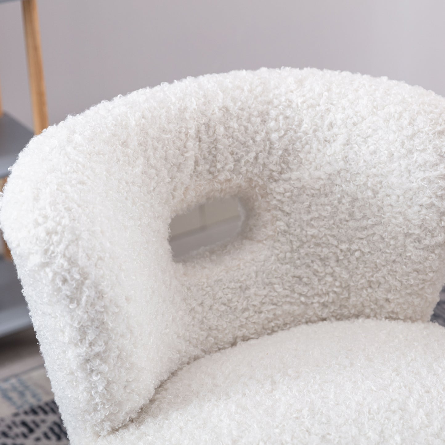 HengMing Accent Chair Lambskin Sherpa Upholstery Open Back Chair for Living Room Bedroom/White