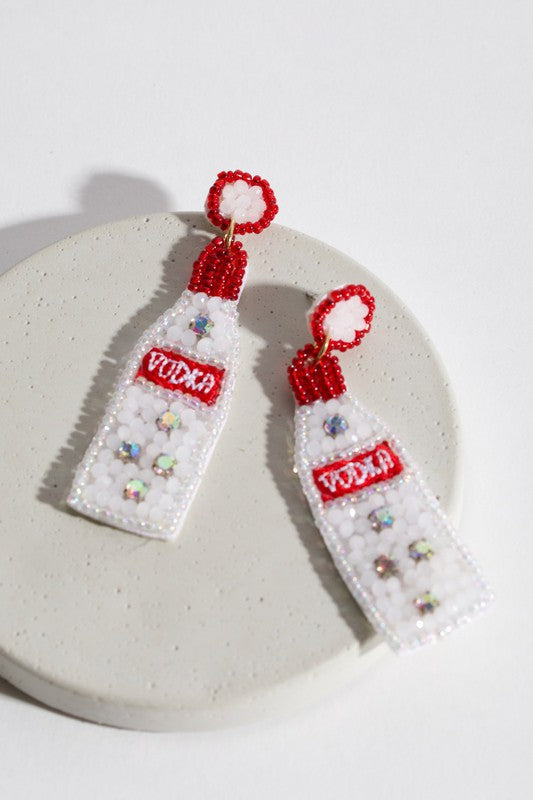 Vodka Bottle Seed Beaded Earrings