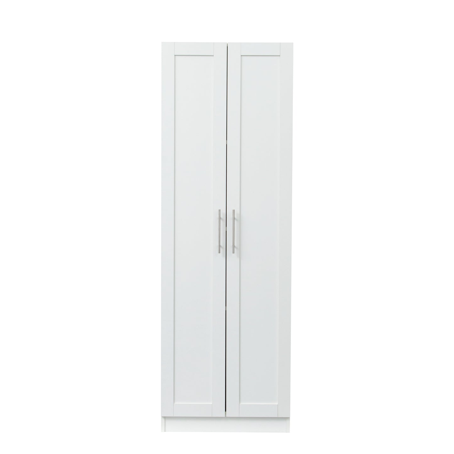 High wardrobe and kitchen cabinet with 2 doors and 3 partitions to separate 4 storage spaces, White