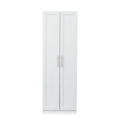 High wardrobe and kitchen cabinet with 2 doors and 3 partitions to separate 4 storage spaces, White