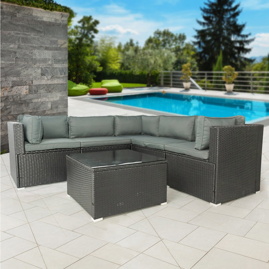 6 Pieces PE Rattan sectional Outdoor Furniture Cushioned  Sofa set Black