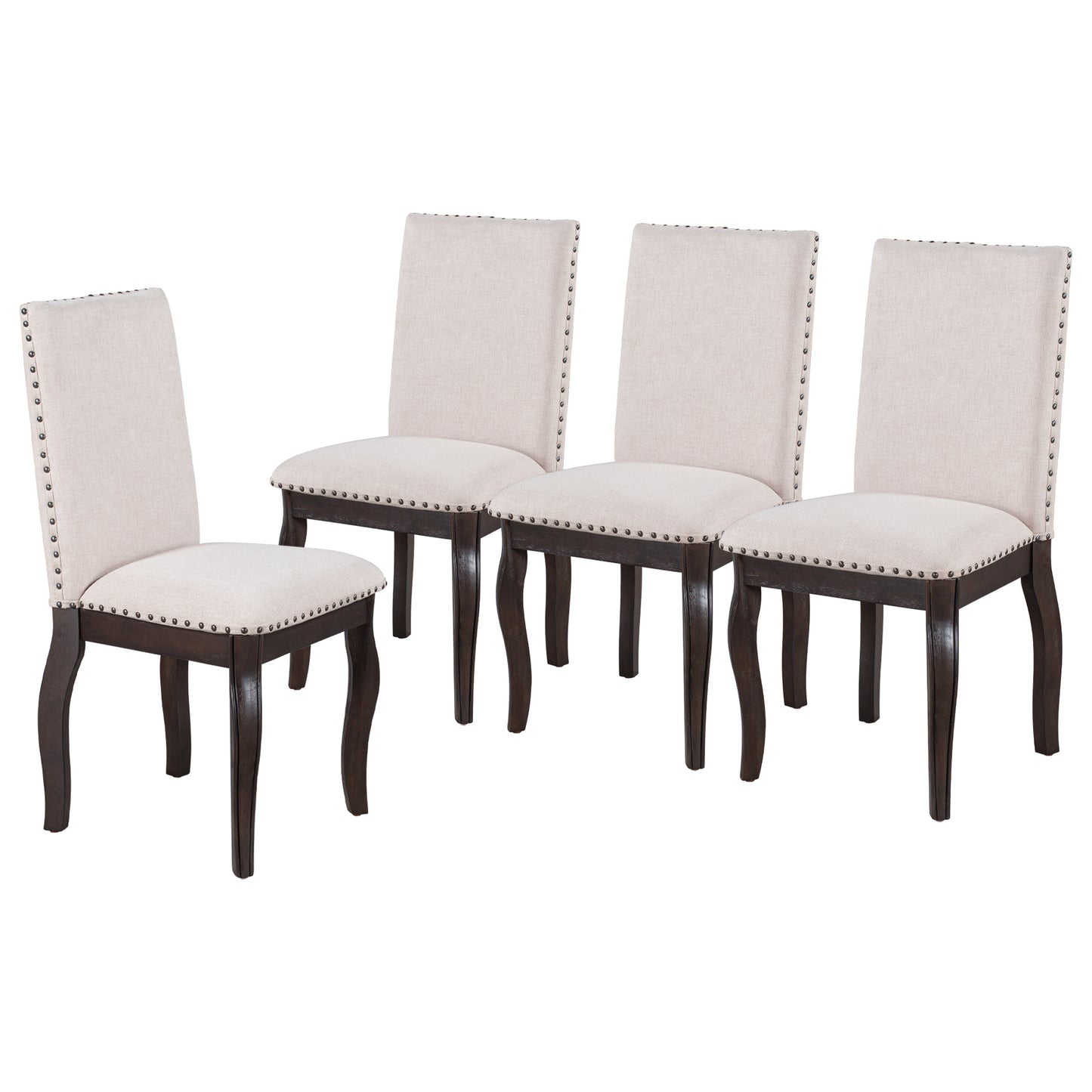 TREXM Set of 4 Dining chairs Wood Upholstered Fabirc Dining Room Chairs with Nailhead (Espresso)