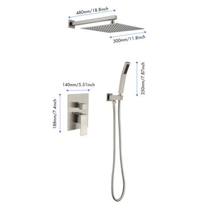 12" Rain Shower Head Systems Wall Mounted Shower