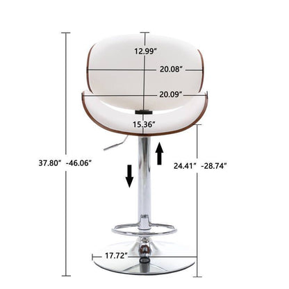 HengMing Bentwood Adjustable Bar Stools , Upholstered Swivel Barstool, white PU Leather Barstools (Set of 2)