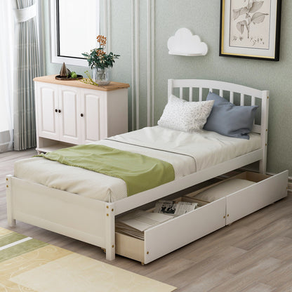 Twin Platform Storage Bed Wood Bed Frame with Two Drawers and Headboard, White （Previous SKU: SF000062KAA）