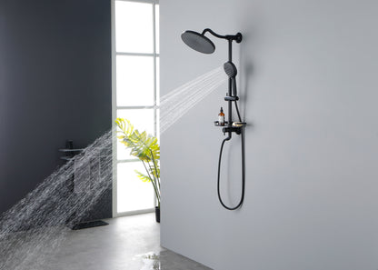 ShowerSpas Shower System, with 10" Rain Showerhead, 4-Function Hand Shower, Adjustable Slide Bar and Soap Dish, Matte Black Finish