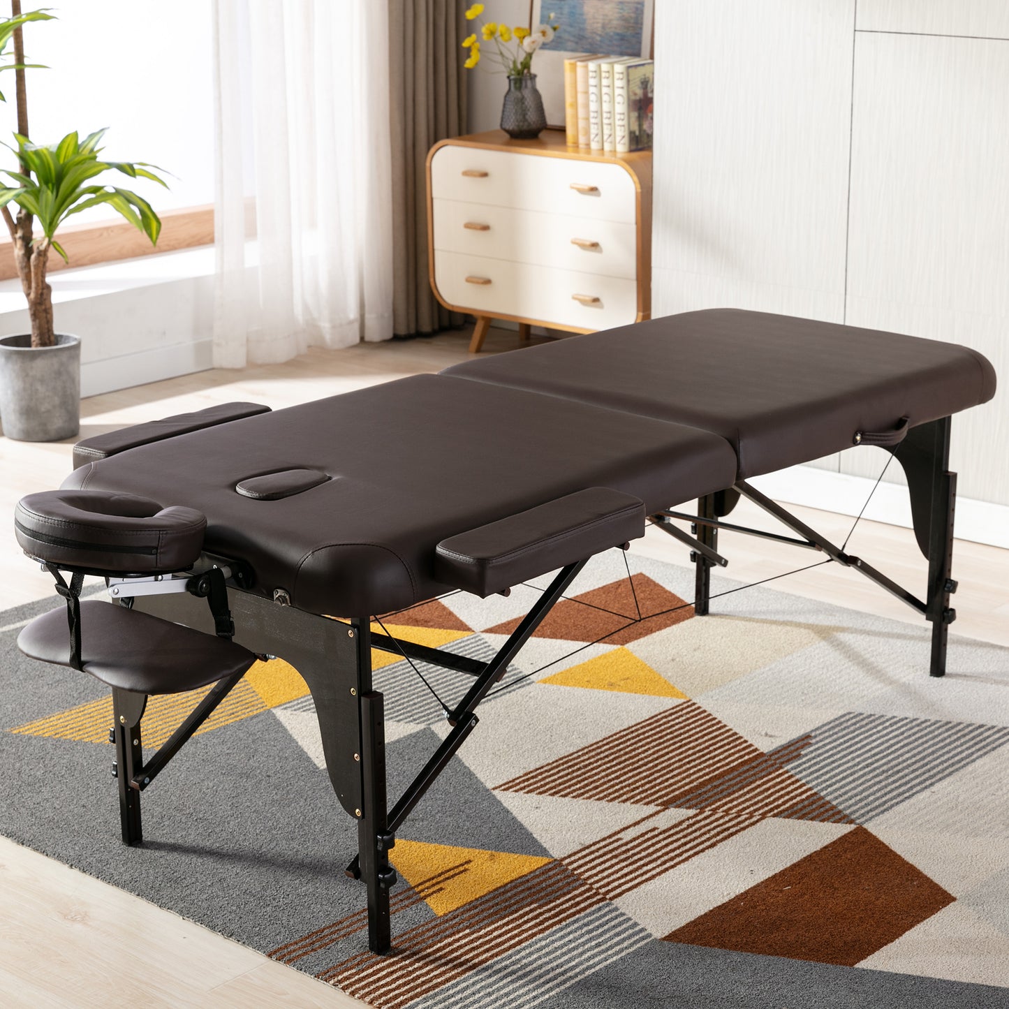 HengMing  Portable Massage table 29 Inchs Wide PU  leather，2 Section Wooden Adjustable Folding Massage Bed With Carrying Case